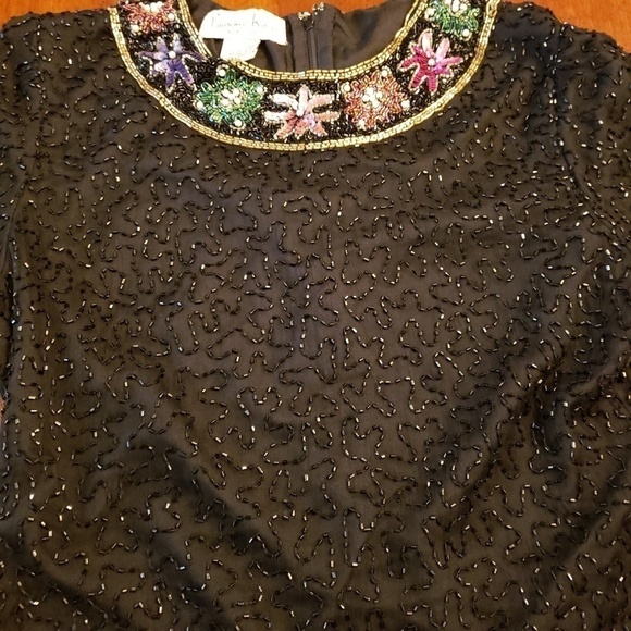 Vintage Laurence Kazar Silk Beaded Sequin & Pearl Top PM VGUC - Picture 4 of 9